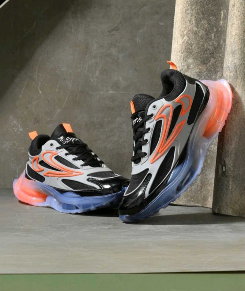 Sporty Black Grey Orange Athletic Sneakers