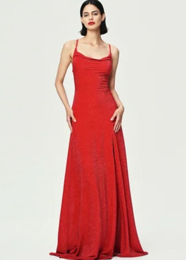 Red Backless Slit Dress