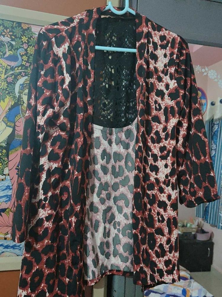 Leopard Print Kimono with Lace Detail