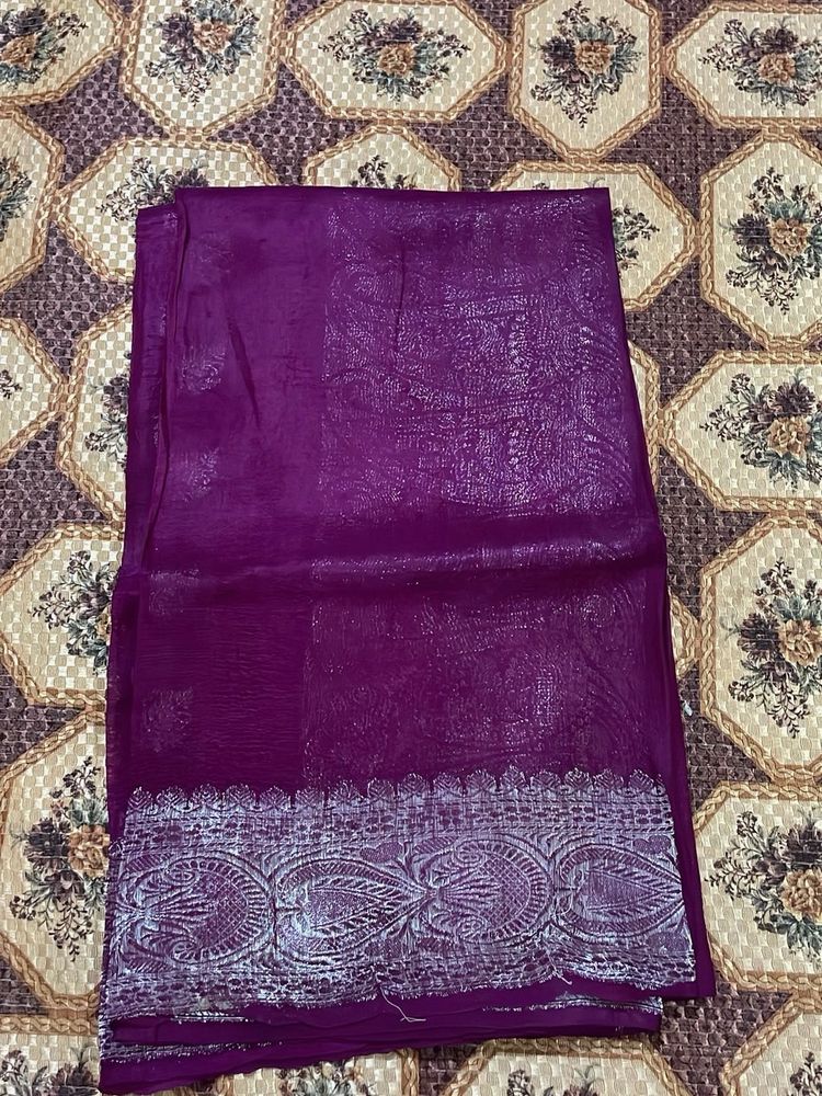 Purple &amp; Silver Sari Fabric