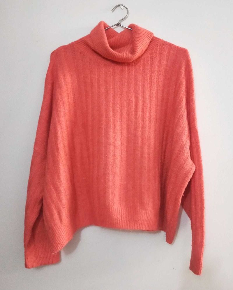 Coral Turtleneck Pullover Sweater