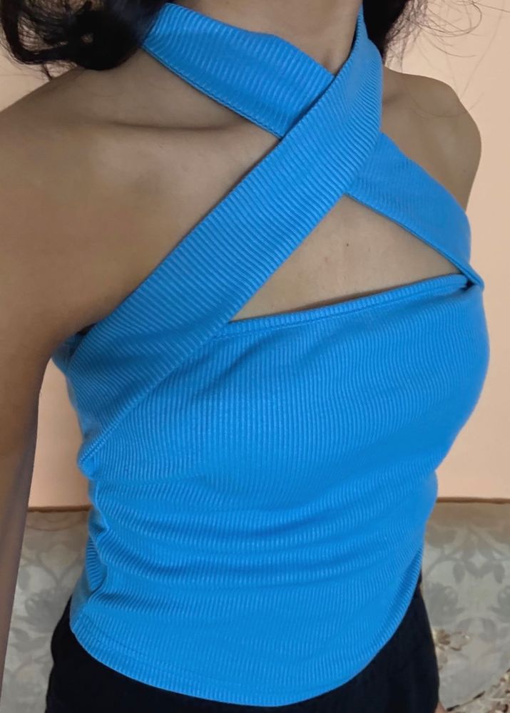 Ribbed Blue Party Top Urbanic