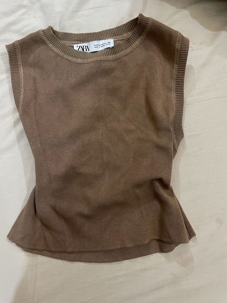 Zara Brown Peplum Tank Top