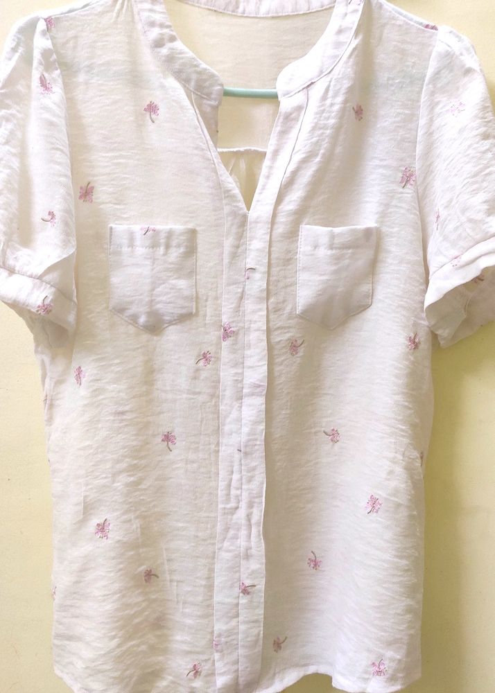Women Tops White With Mini Floral Embroidery