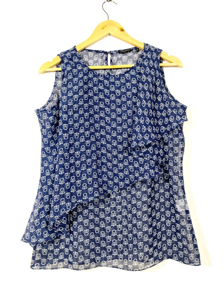 Park Avenue Navy Blue Printed Top (Women)