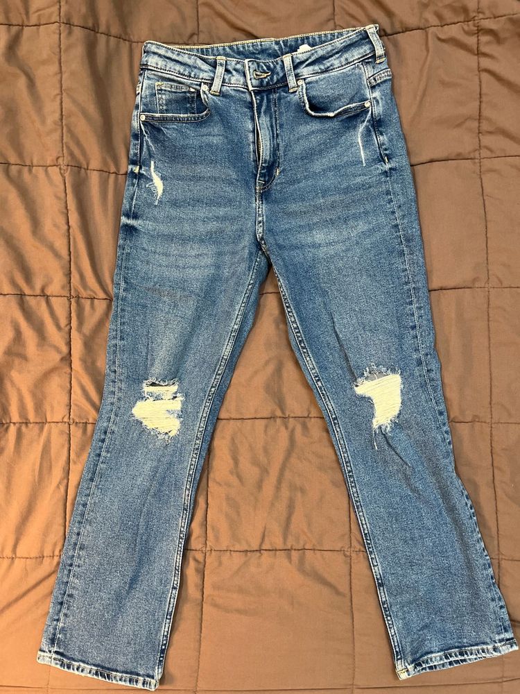 STRAIGHT HIGH WAIST ANKLE LENGTH JEANS