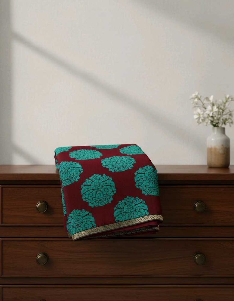 Elegant Maroon &amp; Teal Saree