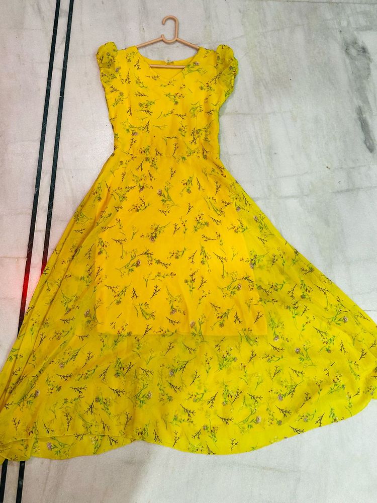 Yellow Floral Fit &amp; Flare Dress