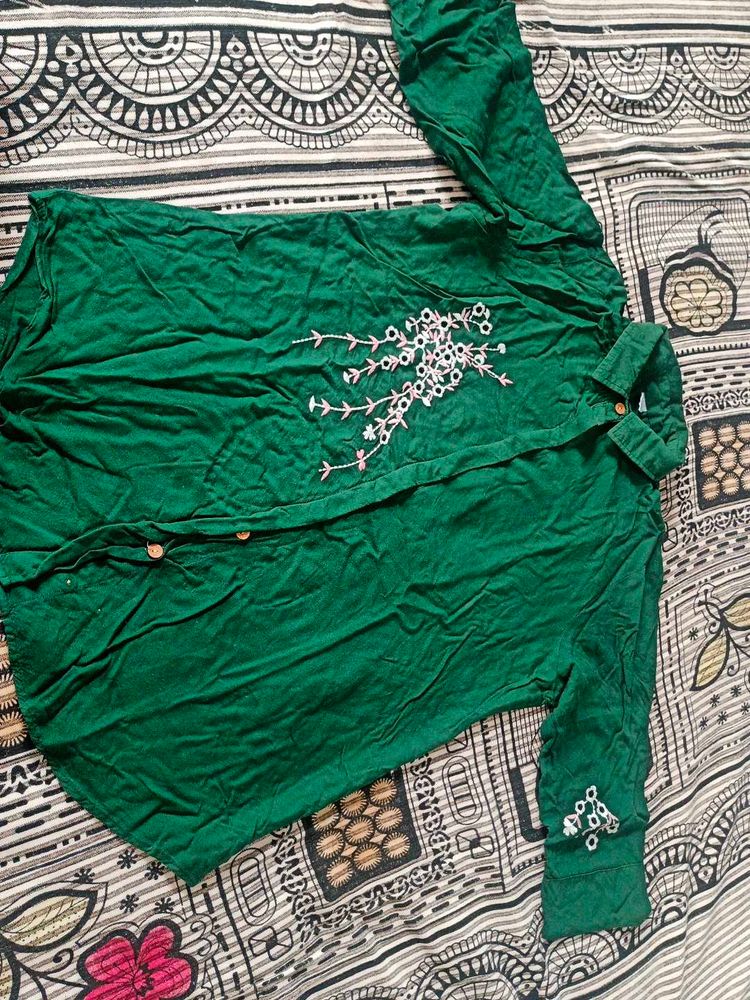 Dark Green Shirt Style Top