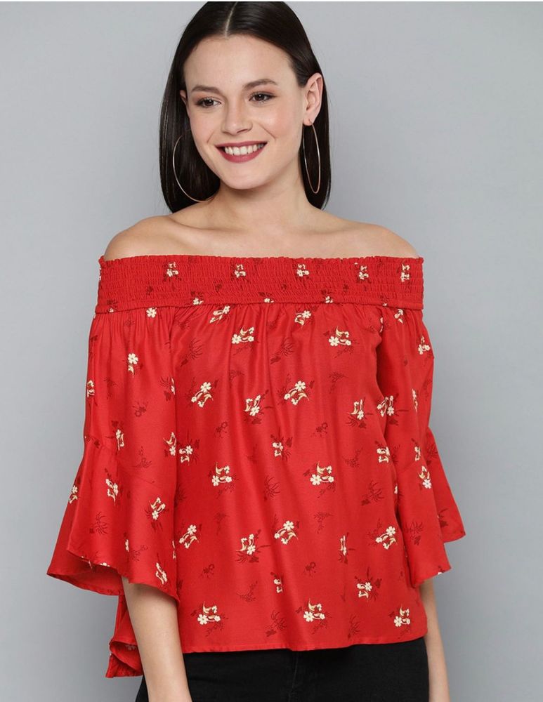 Red Floral Off-Shoulder Top