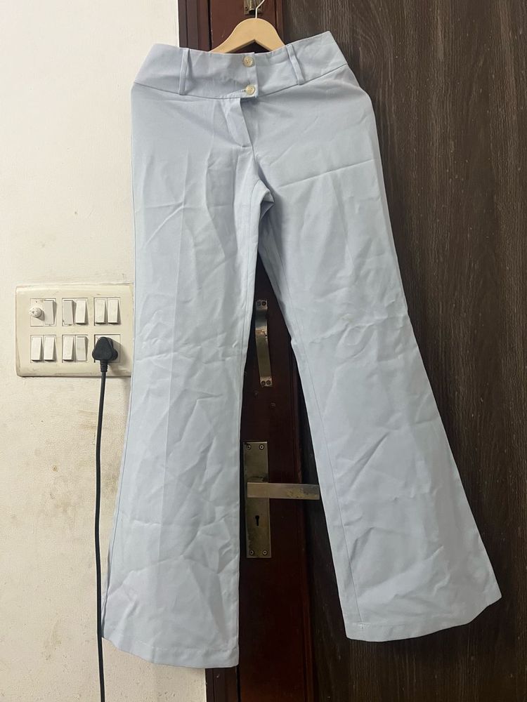 Light Blue Flare Leg Trousers- High Waist 24/26inc
