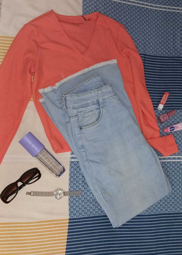 a flared denim jeans