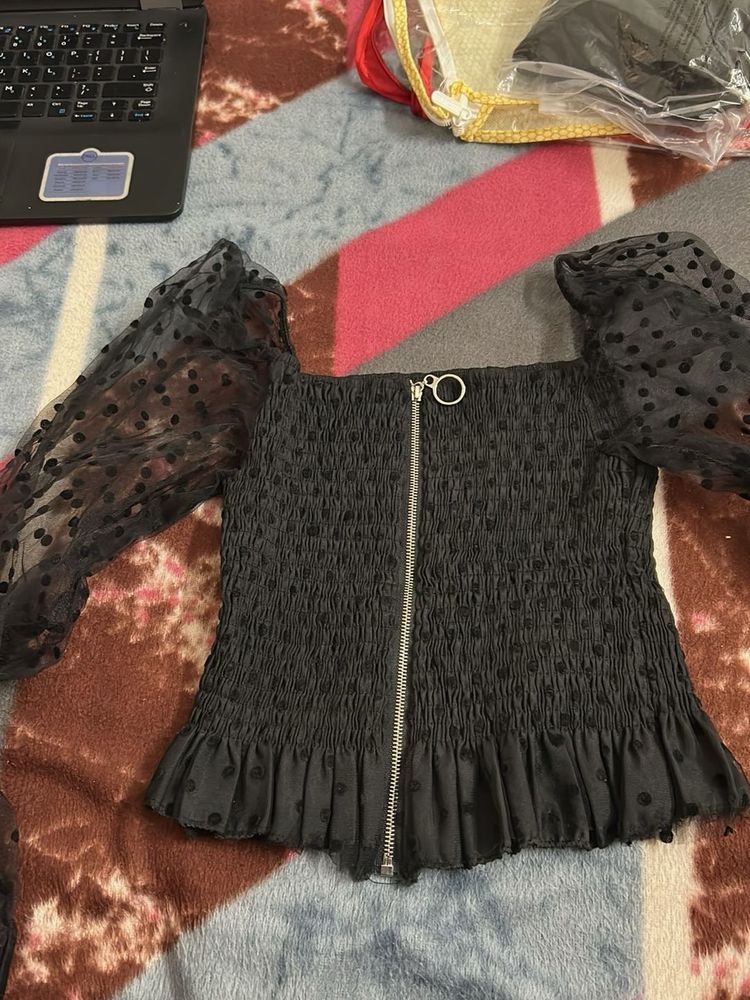 Chic Black Polka Dot Top