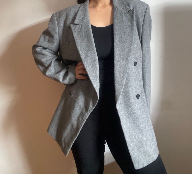 🌈Classic Grey Wool-Blend Oversized Blazer