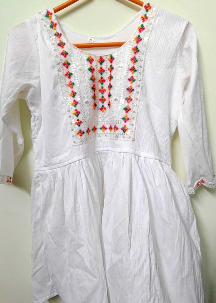 White Embroidered Peasant Top