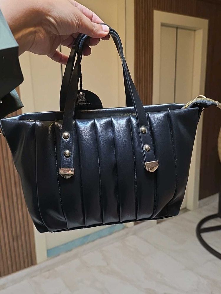 Black Leather Sling Bag New