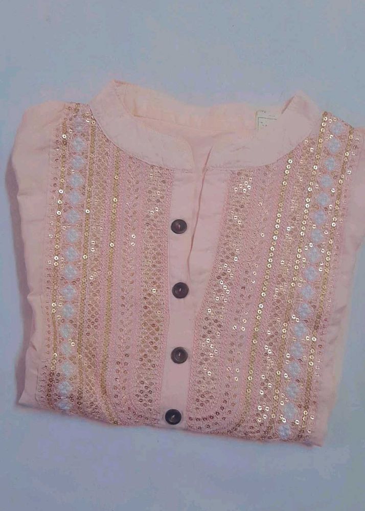 Peach Embellished Kurta