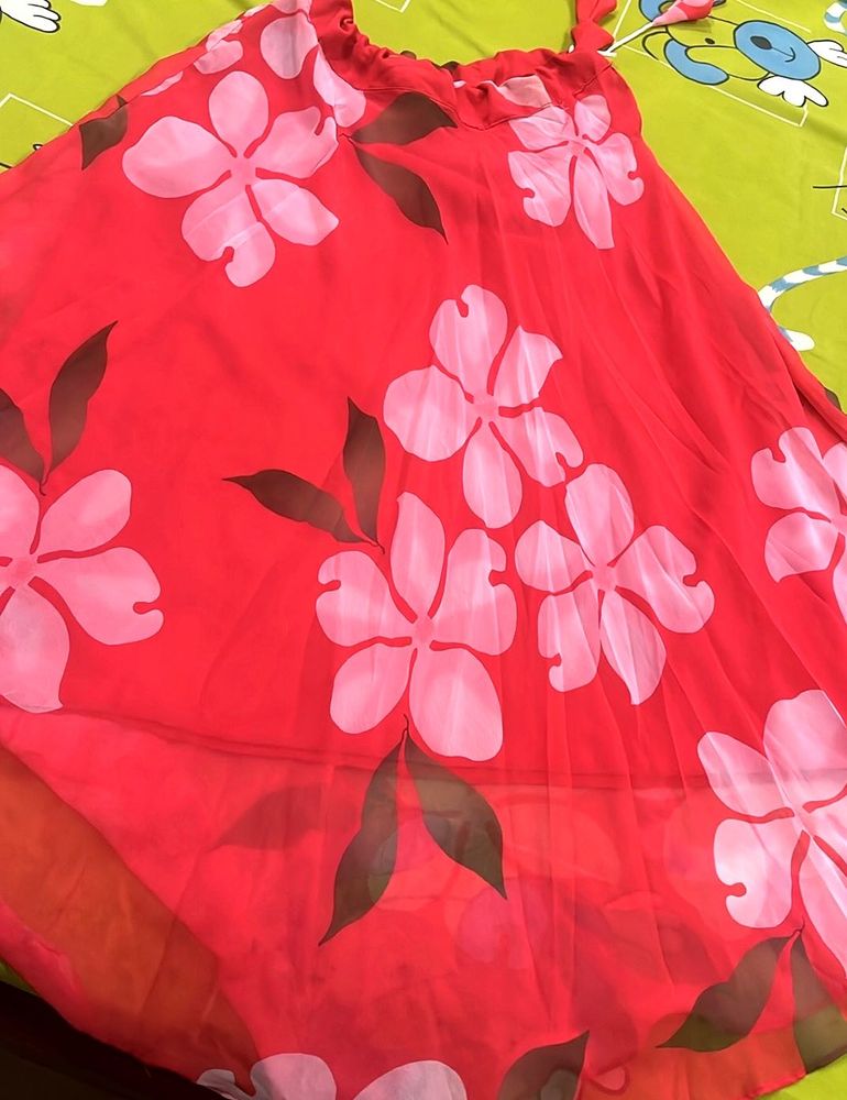 Floral Print Red Skirt