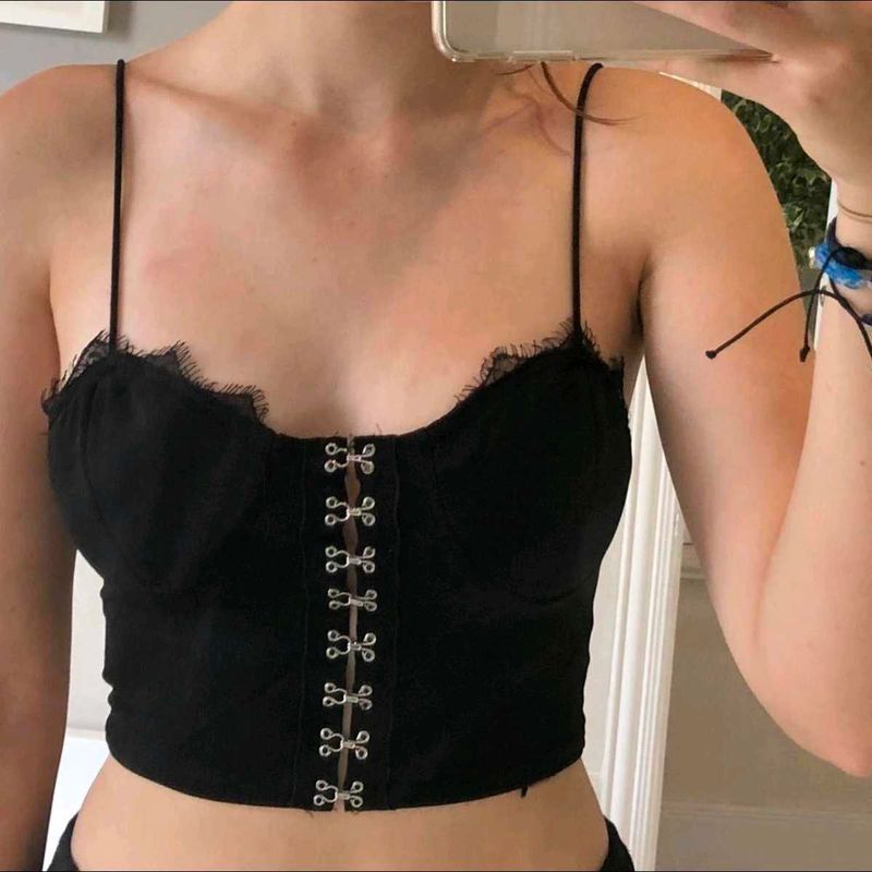 Vintage Gothic Black Lace Trim Corset Top