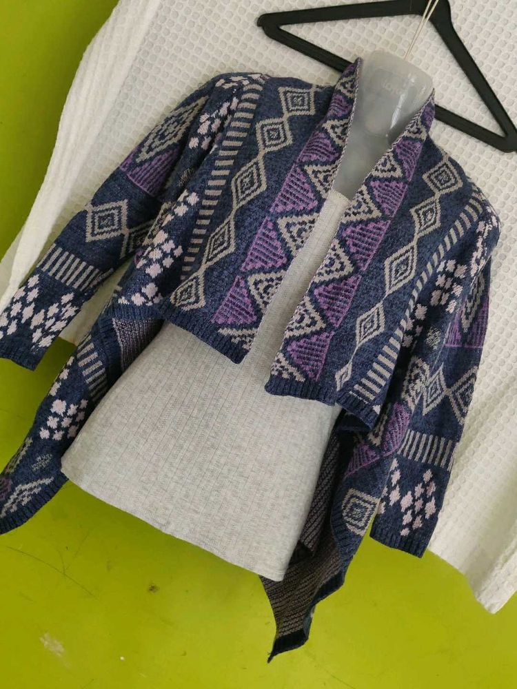 Patterned Open-Front Cardigan