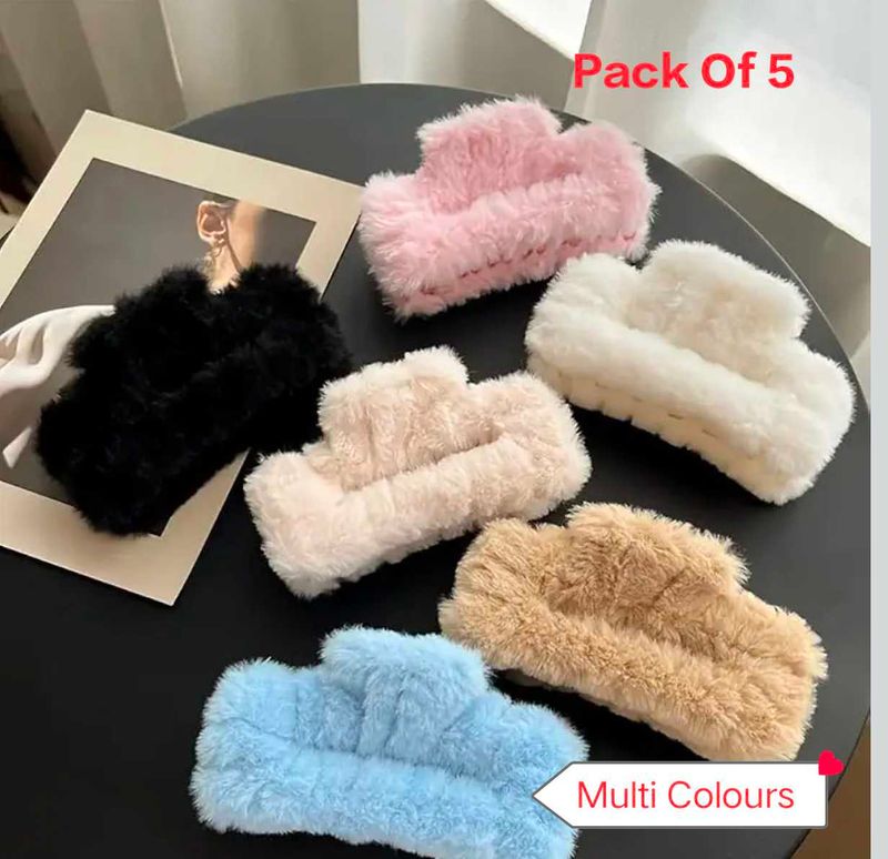 Fluffy Hair Claw Clips - 5 Pack