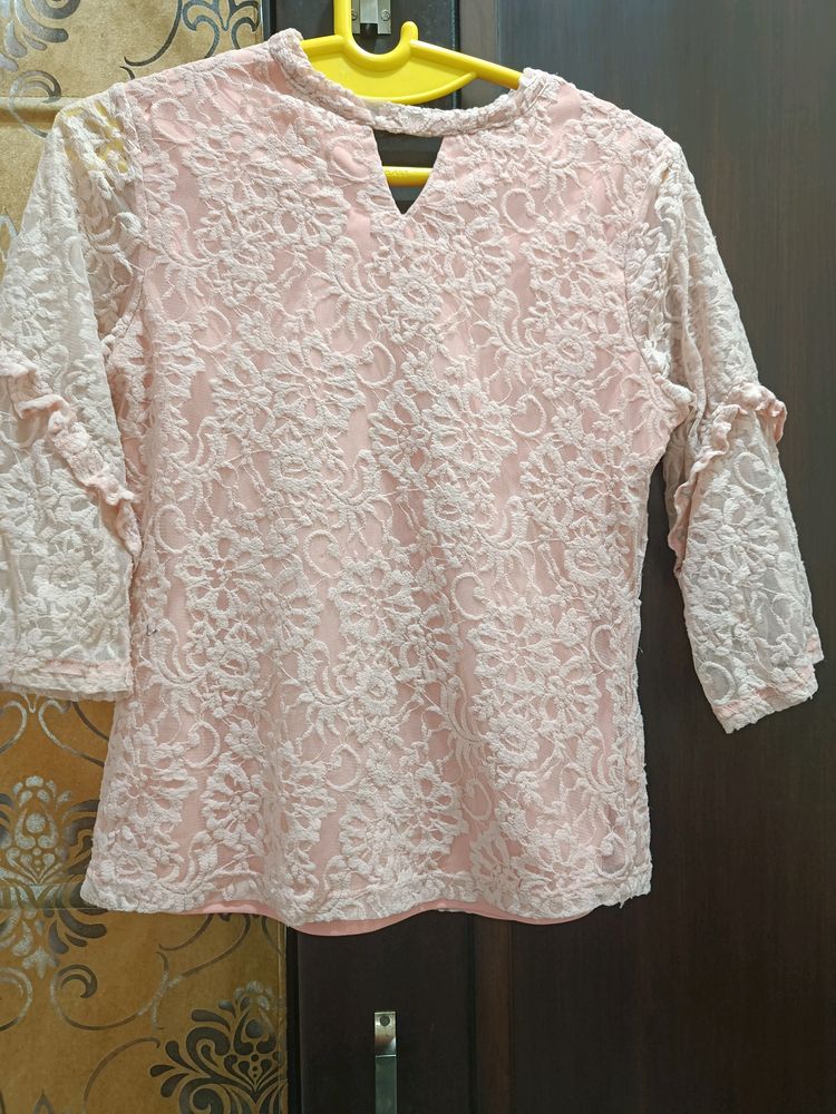 Pink Jali Upper Top, With Lining