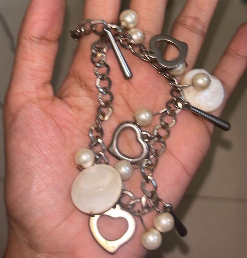 Pearl &amp; Heart Charm Bracelet