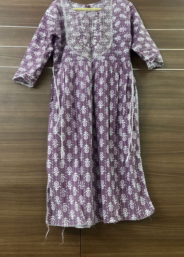 Purple Cotton Gotapatti Yoke Design Kurta