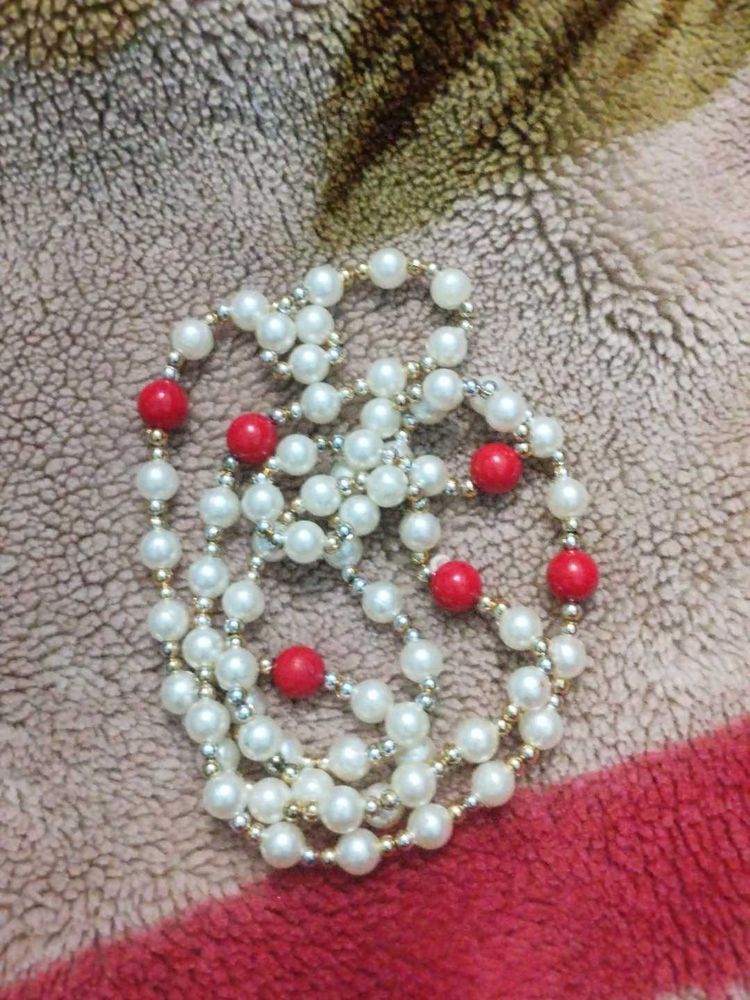 Pearl &amp; Red Bead Necklace