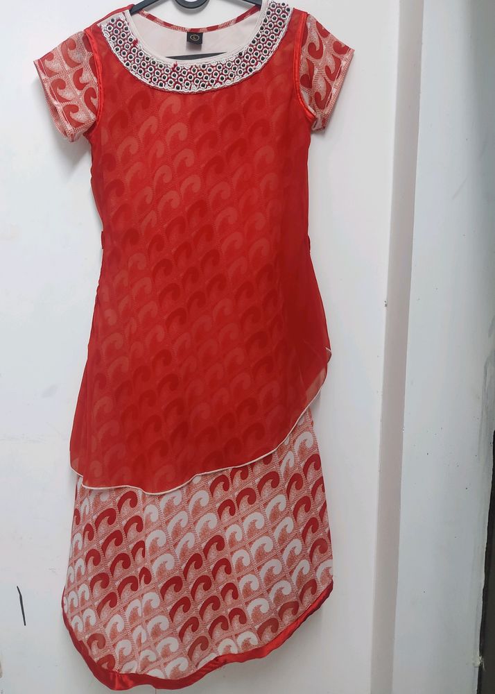 Red And White Georgette Umbrella Kurti