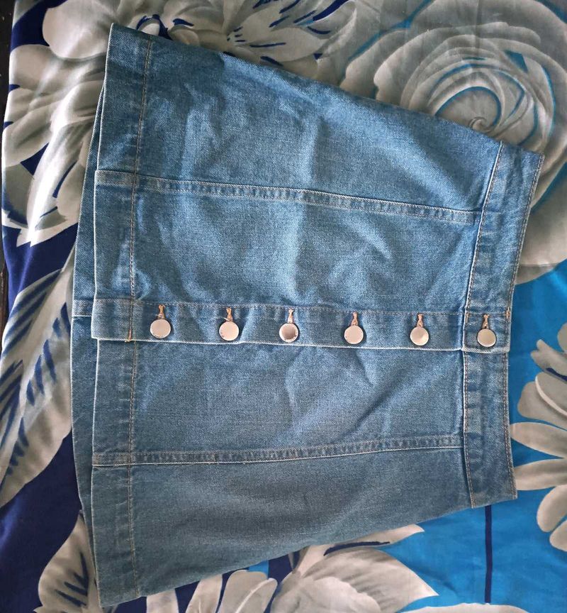 Denim Mini Skirt with Button Detail