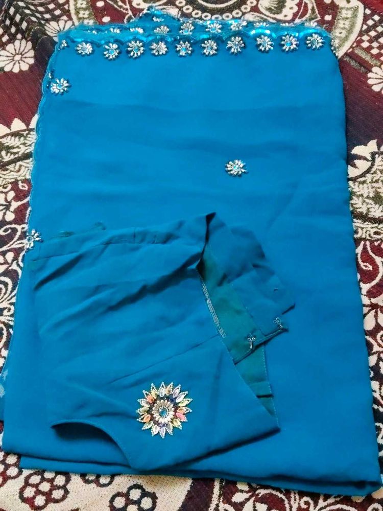 Teal Embellished Saree