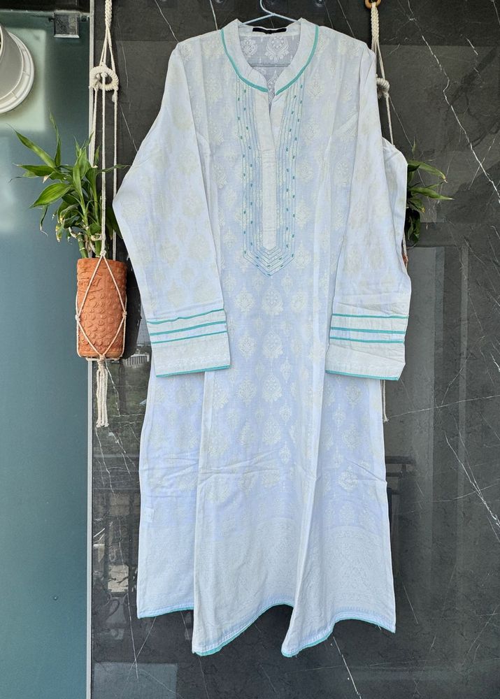 White Colour Embroidered Kurti