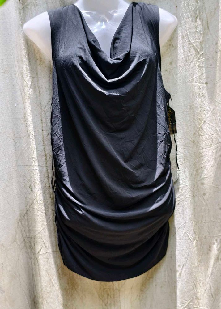 22207. Miniest Black Cowl Neck Dress