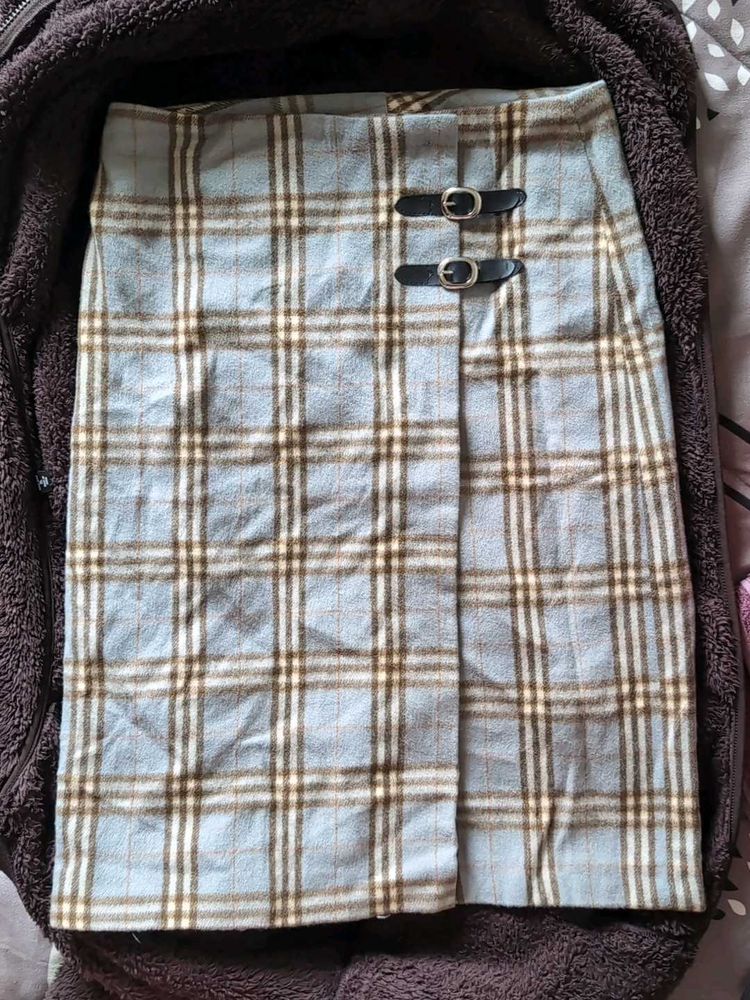 Plaid Woollen Midi Skirt