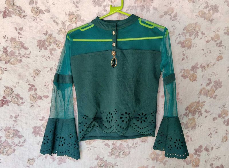 Green Sheer Sleeve Top