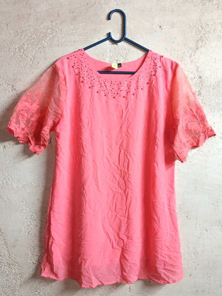 Women&#39;s Fashion Mesh Top Half Sleeve Rose
