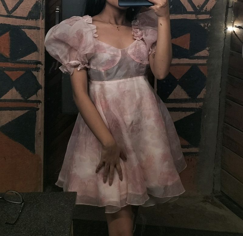 Urbanic Pink Puff Sleeve Mini Dress