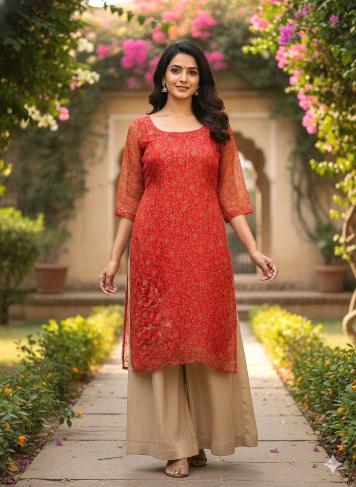 Elegant Red Floral Printed Kurta