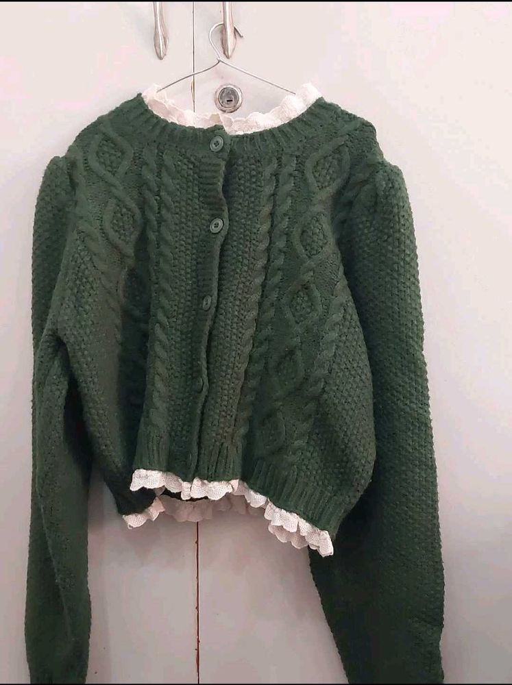 Korean Green Knit Cardigan Top