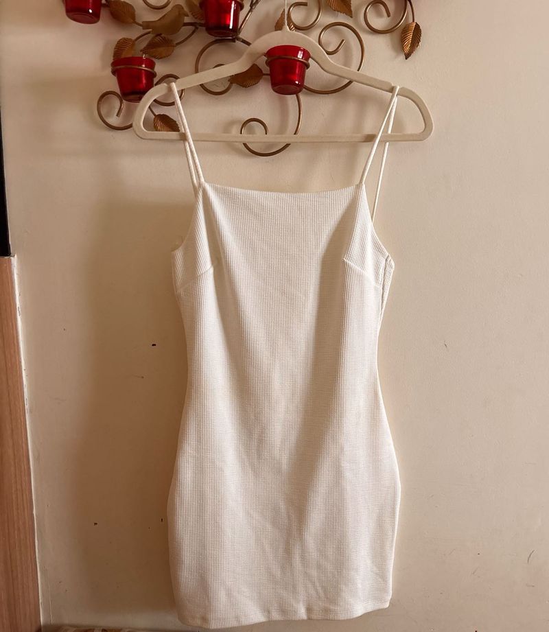 Mango White Self Design Bodycone Dress