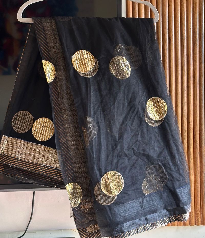 Black &amp; Gold Sequin Saree