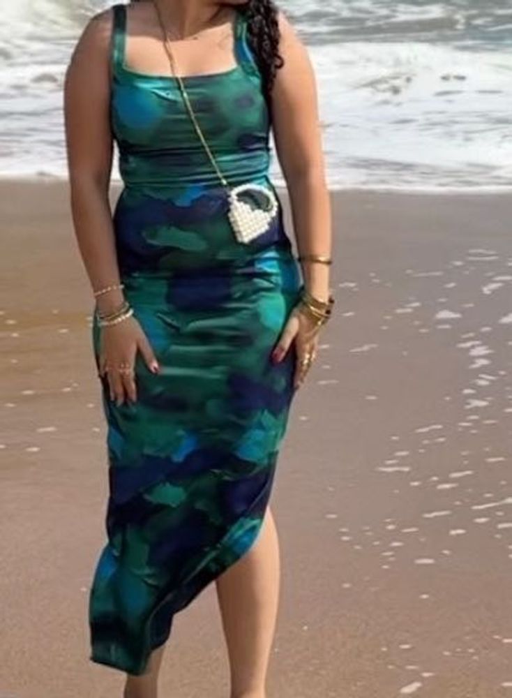 Green Floral Backless Dress