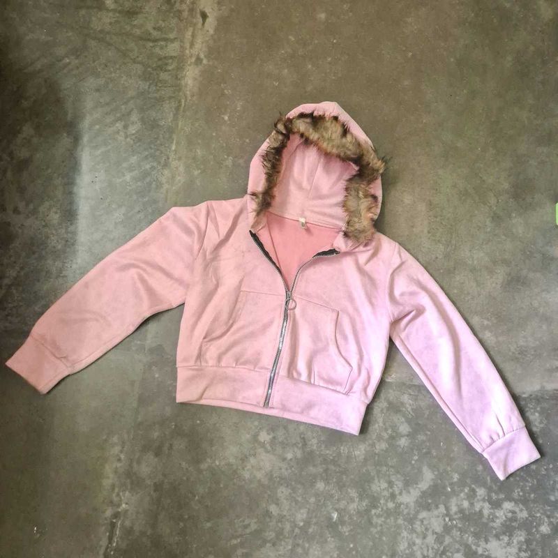 Pink Fur Cropped Hoodie