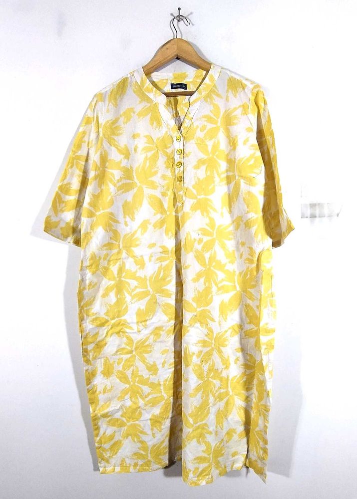 Yellow And White Printed Kurta (Women&#39;s)