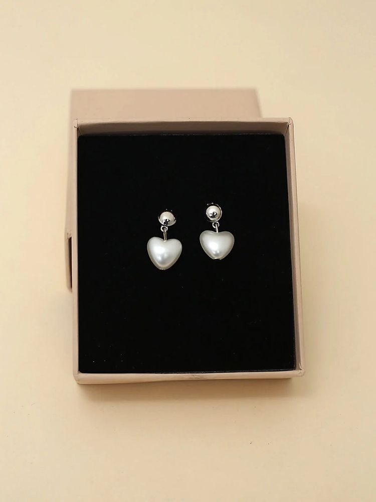 Pearl Drop Heart Stud Earrings