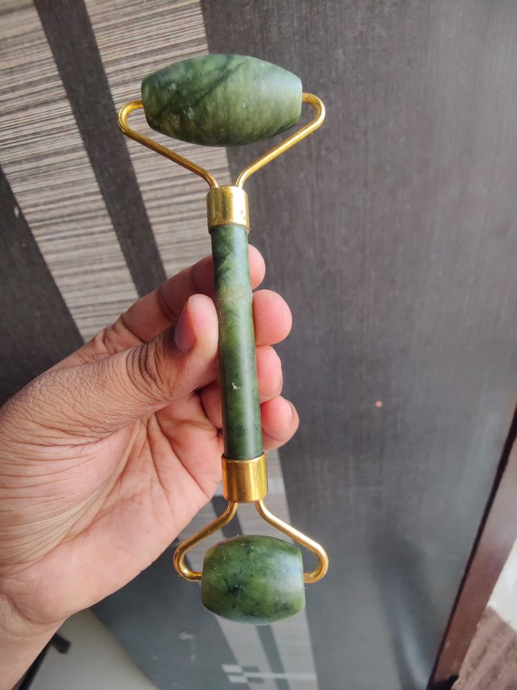 Green jade roller with gua sha stone Broken &amp; Fixed With Glue