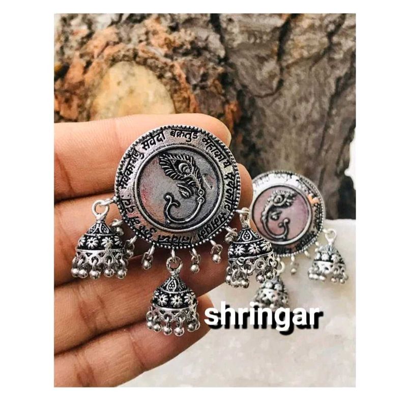 Oxidized German Silver Lord Ganesh Jhumka Earrings