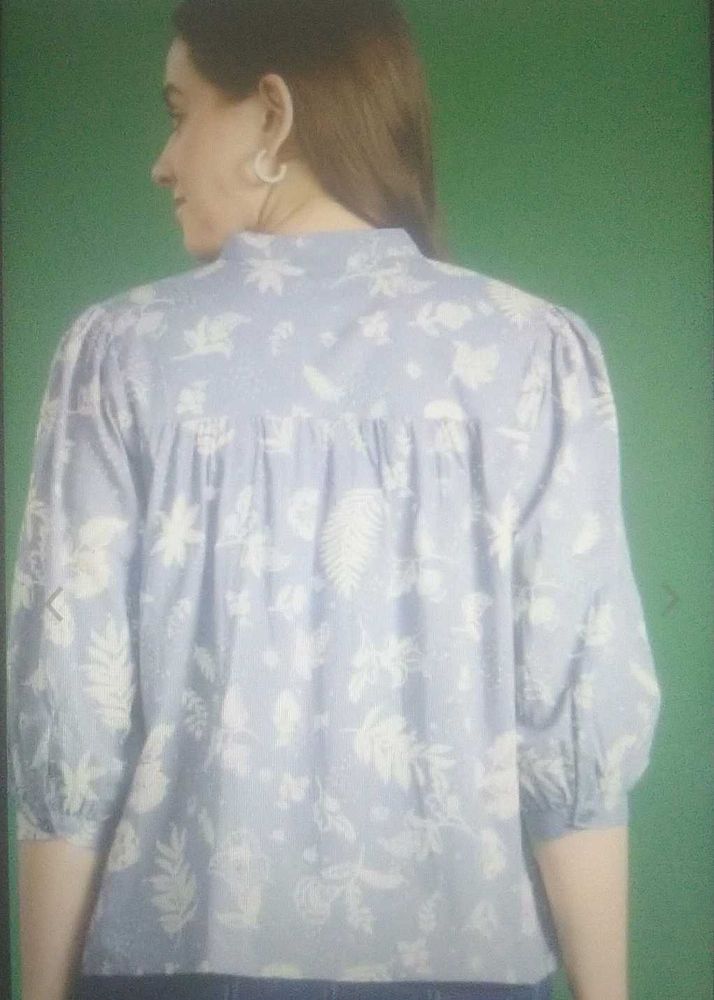 Floral Print Mandarin Collar Shirt Style Top