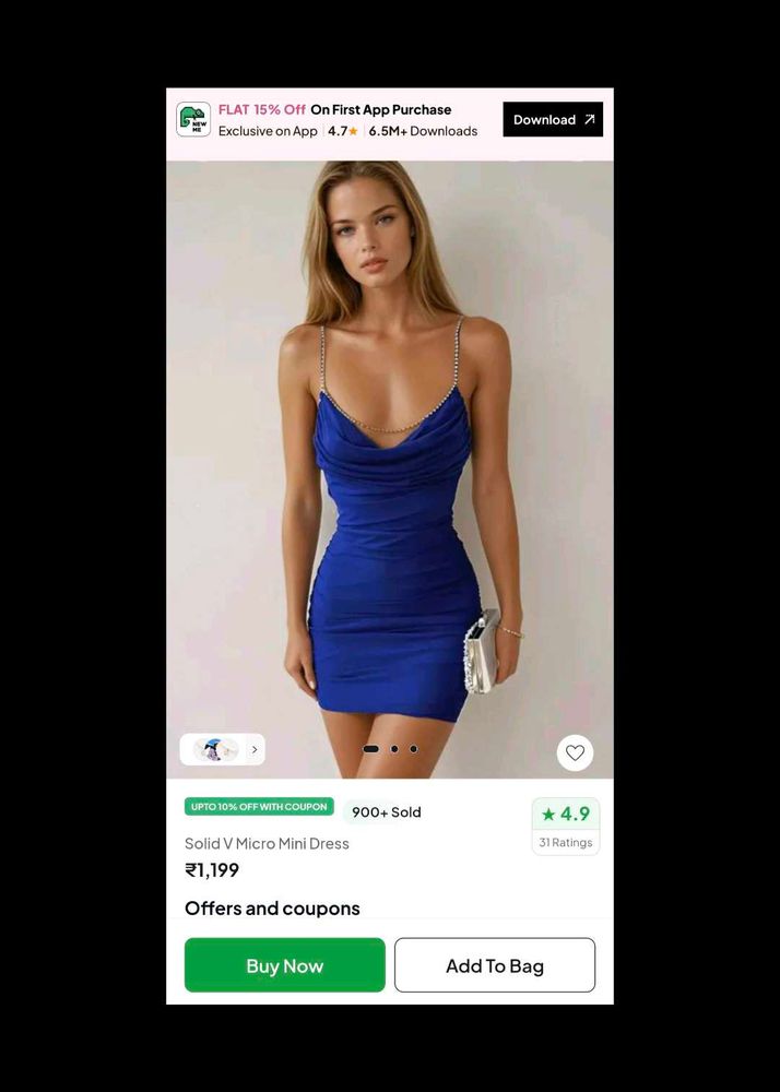 Brand  New Solid V Micro Mini Dress